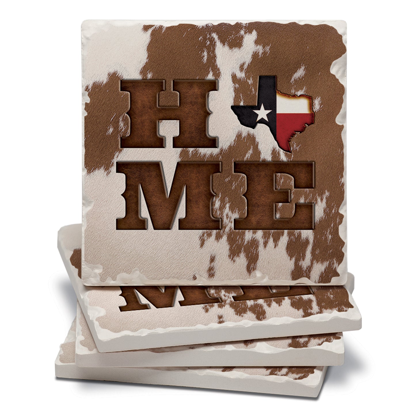 Thirstystone Texas Cowhide Home 4 Pack Tumbled Tile Stone Coasters 4" Square Manufactured in the USA