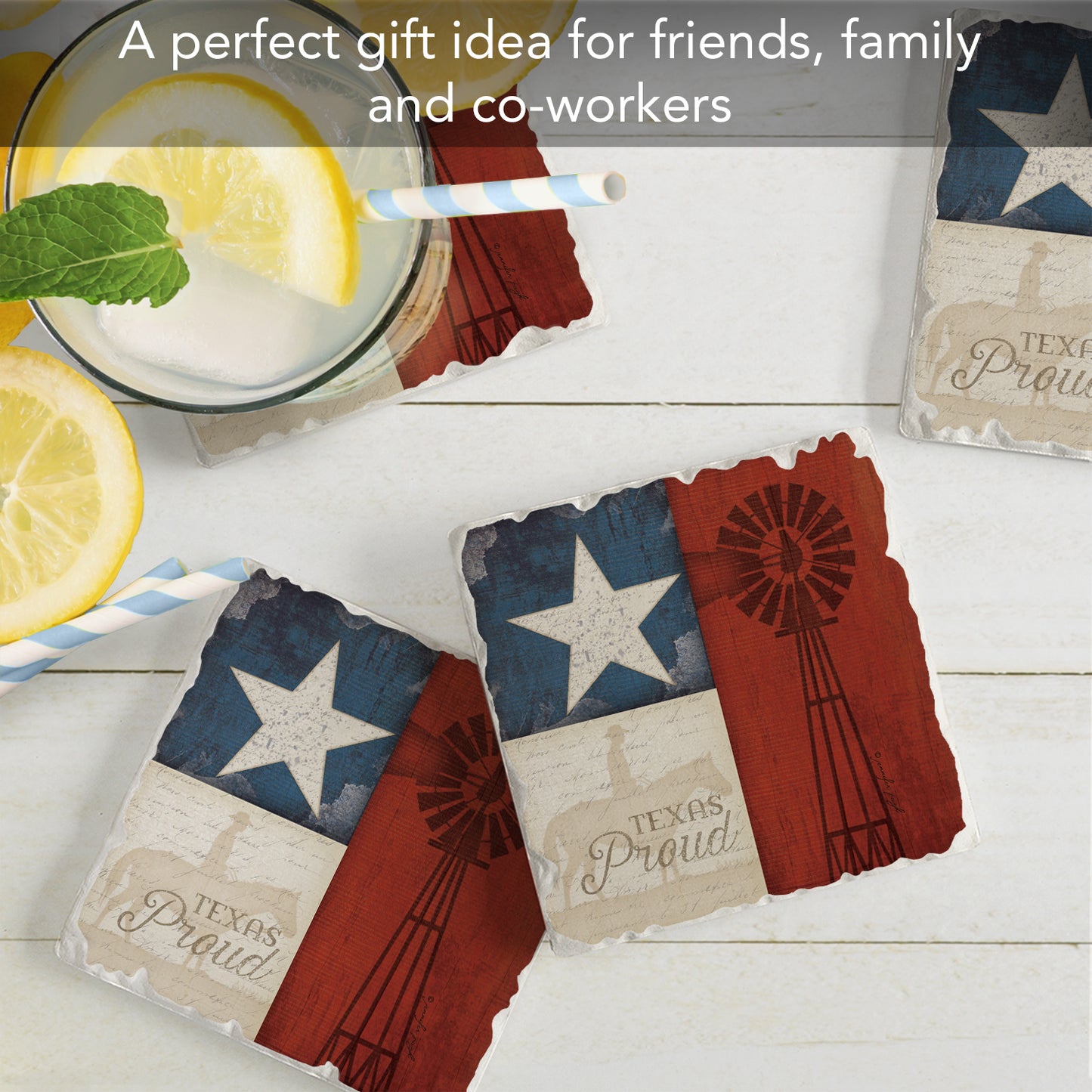 Thirstystone Texas Proud 4-Pack Tumbled Tile Stone Coasters 4" Square Manufactured in the USA