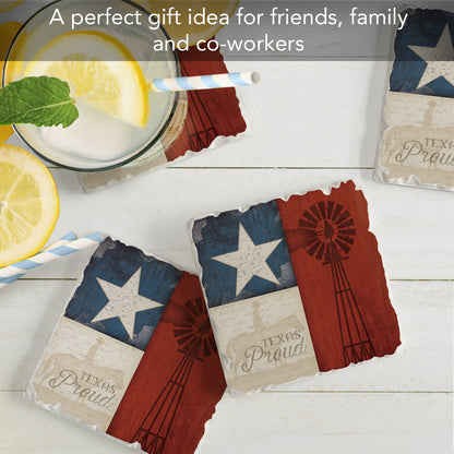 Thirstystone Texas Proud 4-Pack Tumbled Tile Stone Coasters 4" Square Manufactured in the USA