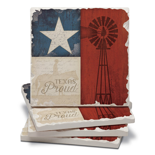 Thirstystone Texas Proud 4-Pack Tumbled Tile Stone Coasters 4" Square Manufactured in the USA