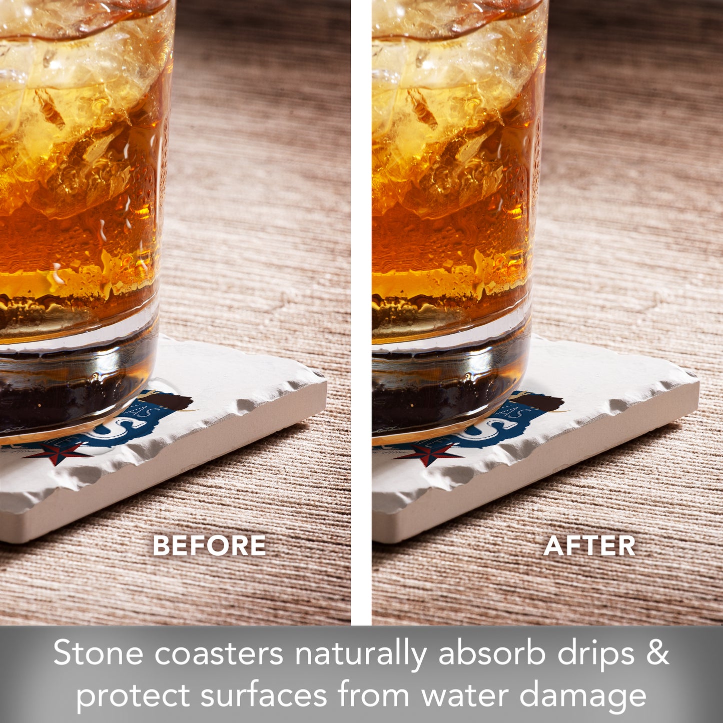 Thirstystone Texas Favorites 4 Pack Tumbled Tile Stone Coasters 4" Square Manufactured in The USA