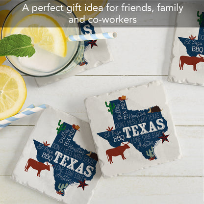 Thirstystone Texas Favorites 4 Pack Tumbled Tile Stone Coasters 4" Square Manufactured in The USA