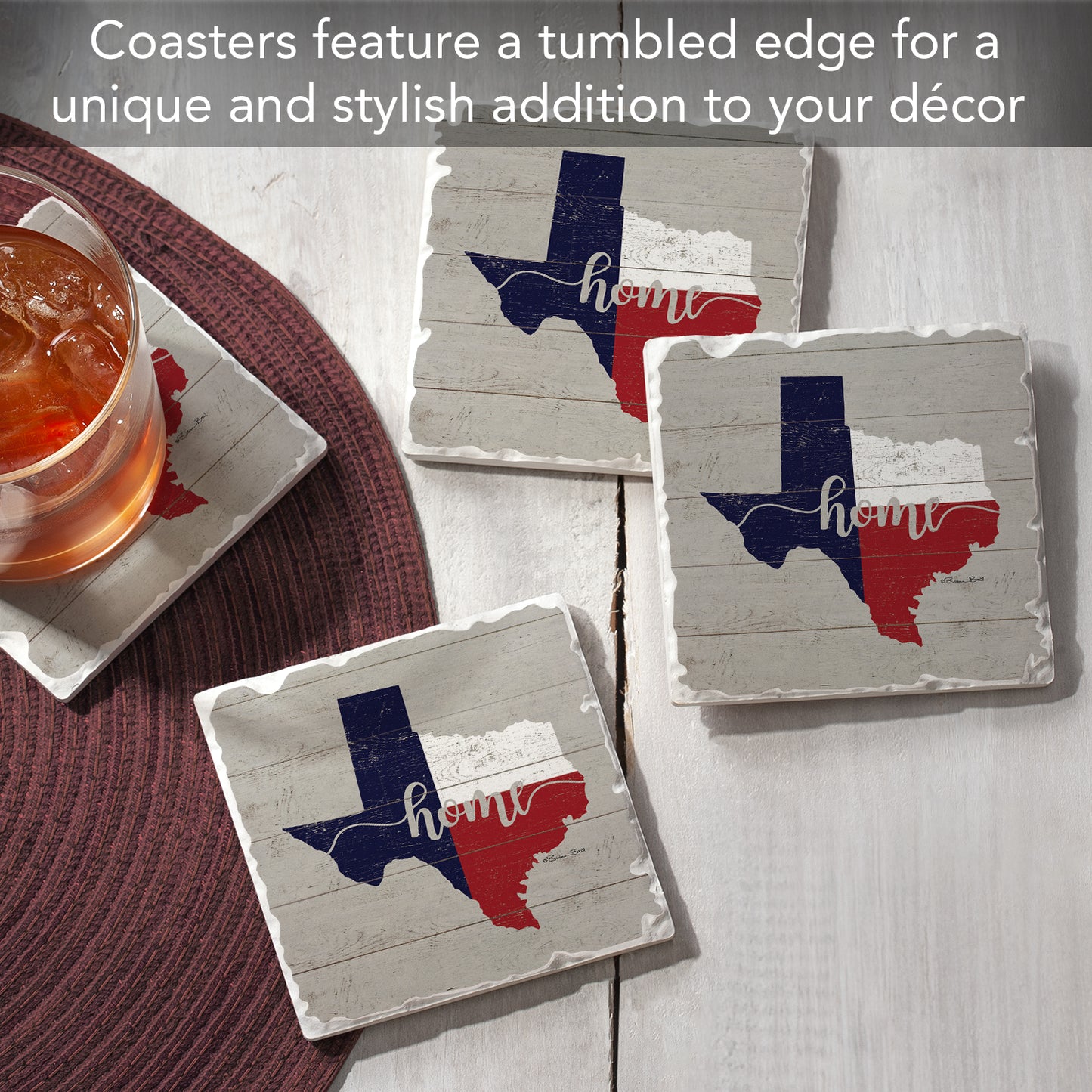 Thirstystone Texas Flag Home 4 Pack Tumbled Tile Stone Coasters 4" Square Manufactured in the USA