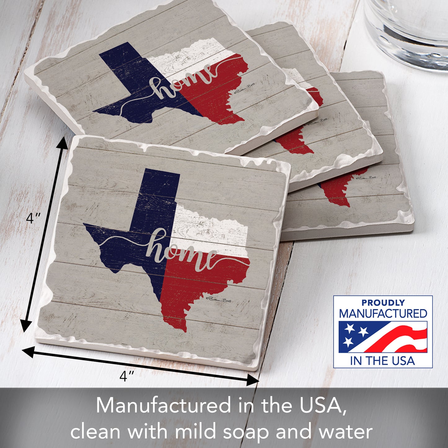 Thirstystone Texas Flag Home 4 Pack Tumbled Tile Stone Coasters 4" Square Manufactured in the USA