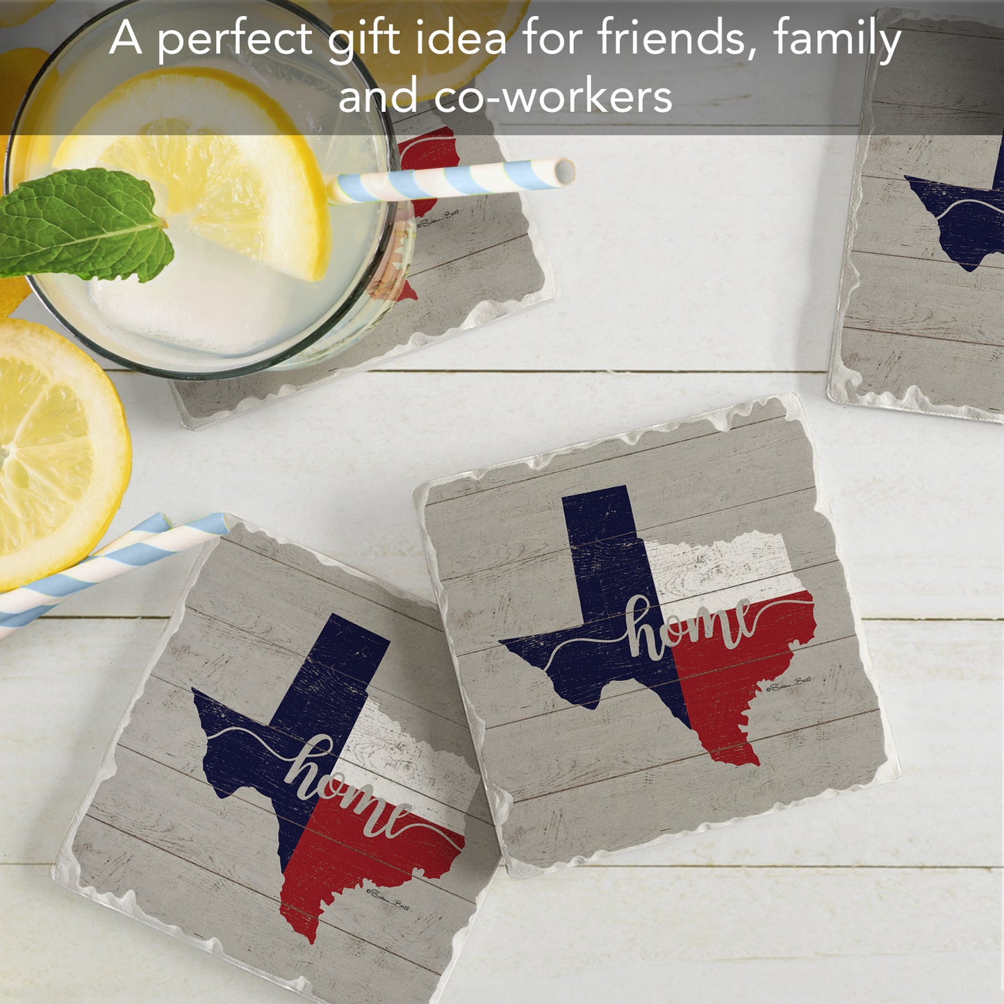 Thirstystone Texas Flag Home 4 Pack Tumbled Tile Stone Coasters 4" Square Manufactured in the USA