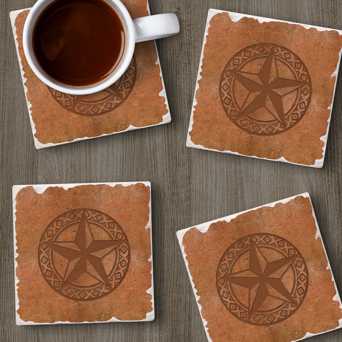 Thirstystone Leather Lonestar 4 Pack Tumbled Tile Stone Coasters 4" Square Manufactured in the USA