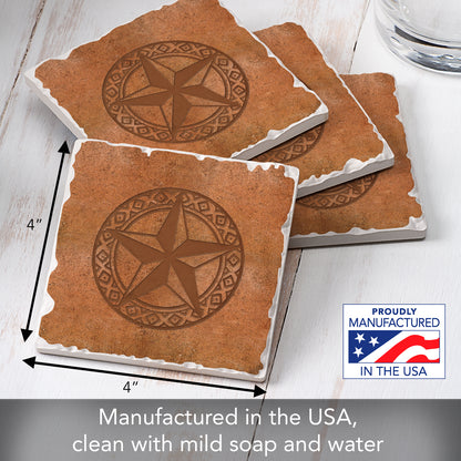 Thirstystone Leather Lonestar 4 Pack Tumbled Tile Stone Coasters 4" Square Manufactured in the USA