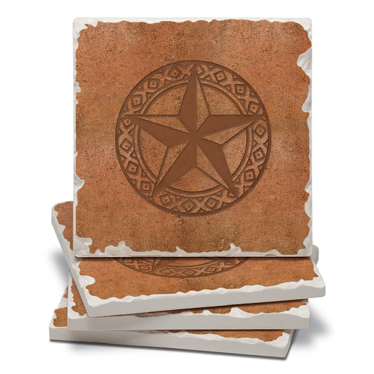 Thirstystone Leather Lonestar 4 Pack Tumbled Tile Stone Coasters 4" Square Manufactured in the USA