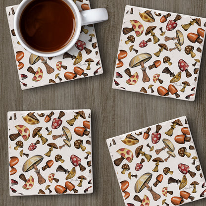 Thirstystone Mushroom Harvest 4 Pack Tumbled Tile Stone Coasters 4" Square Manufactured in the USA
