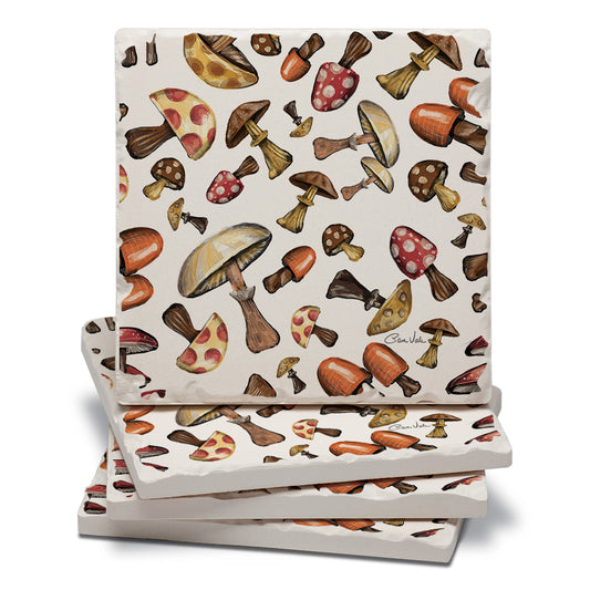 Thirstystone Mushroom Harvest 4 Pack Tumbled Tile Stone Coasters 4" Square Manufactured in the USA