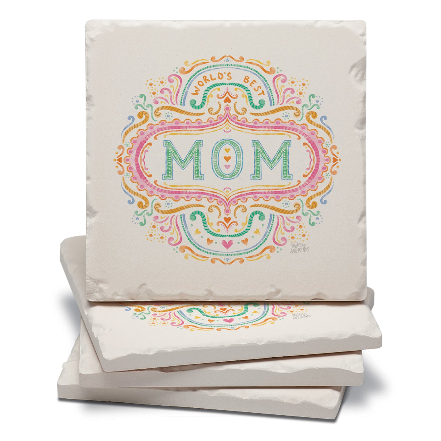 Thirstystone Mom 4P ack Tumbled Tile Stone Coasters 4" Square Manufactured in the USA