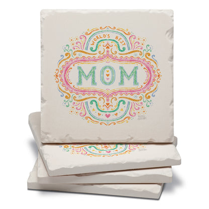 Thirstystone Mom 4P ack Tumbled Tile Stone Coasters 4" Square Manufactured in the USA