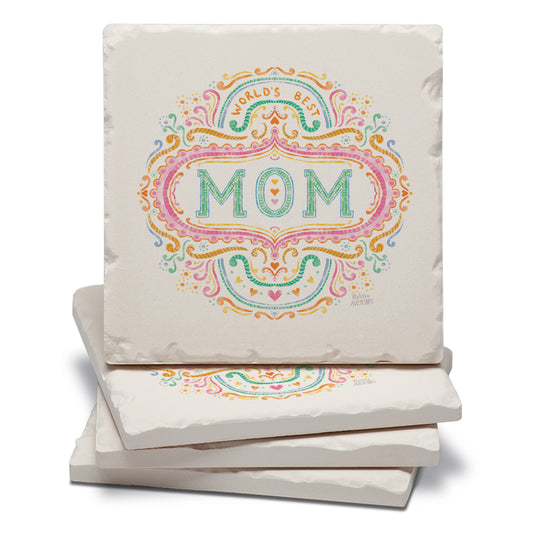 Thirstystone Mom 4P ack Tumbled Tile Stone Coasters 4" Square Manufactured in the USA