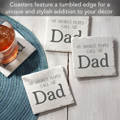 Thirstystone Dad Favorite 4 Pack Tumbled Tile Stone Coasters with Protective Cork Backing 4" Square Manufactured in the USA