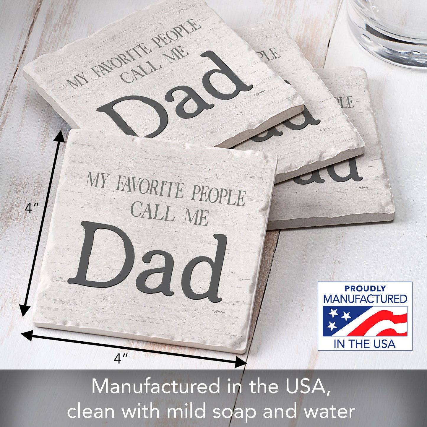 Thirstystone Dad Favorite 4 Pack Tumbled Tile Stone Coasters with Protective Cork Backing 4" Square Manufactured in the USA