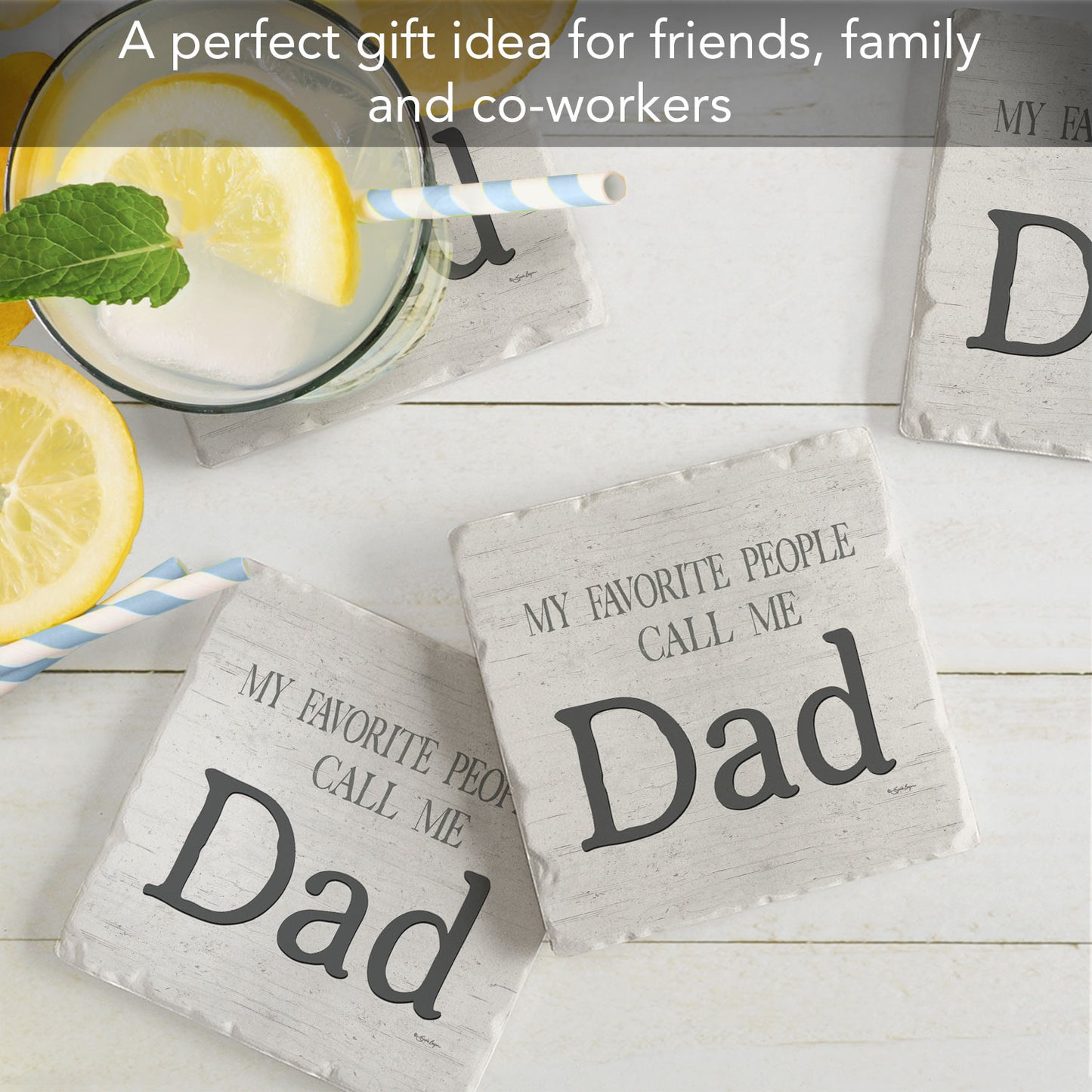 Thirstystone Dad Favorite 4 Pack Tumbled Tile Stone Coasters with Protective Cork Backing 4" Square Manufactured in the USA