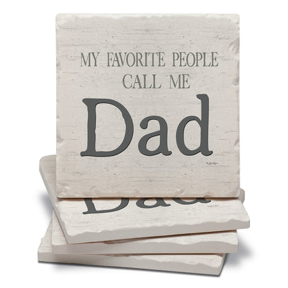 Thirstystone Dad Favorite 4 Pack Tumbled Tile Stone Coasters with Protective Cork Backing 4" Square Manufactured in the USA