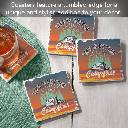 Thirstystone Campfires 4-Pack Tumbled Tile Stone Coasters 4" Square Manufactured in The USA