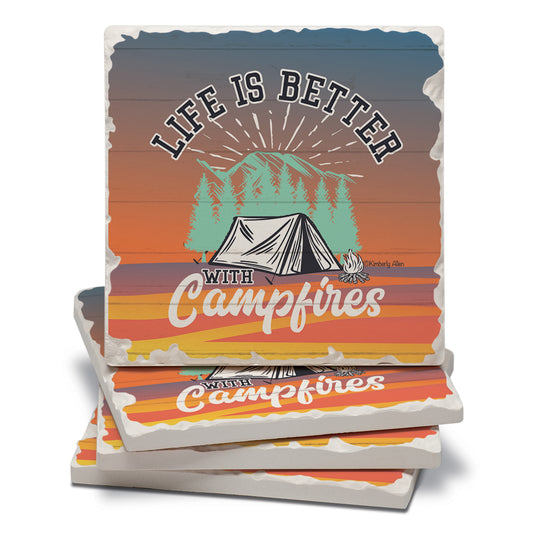 Thirstystone Campfires 4-Pack Tumbled Tile Stone Coasters 4" Square Manufactured in The USA