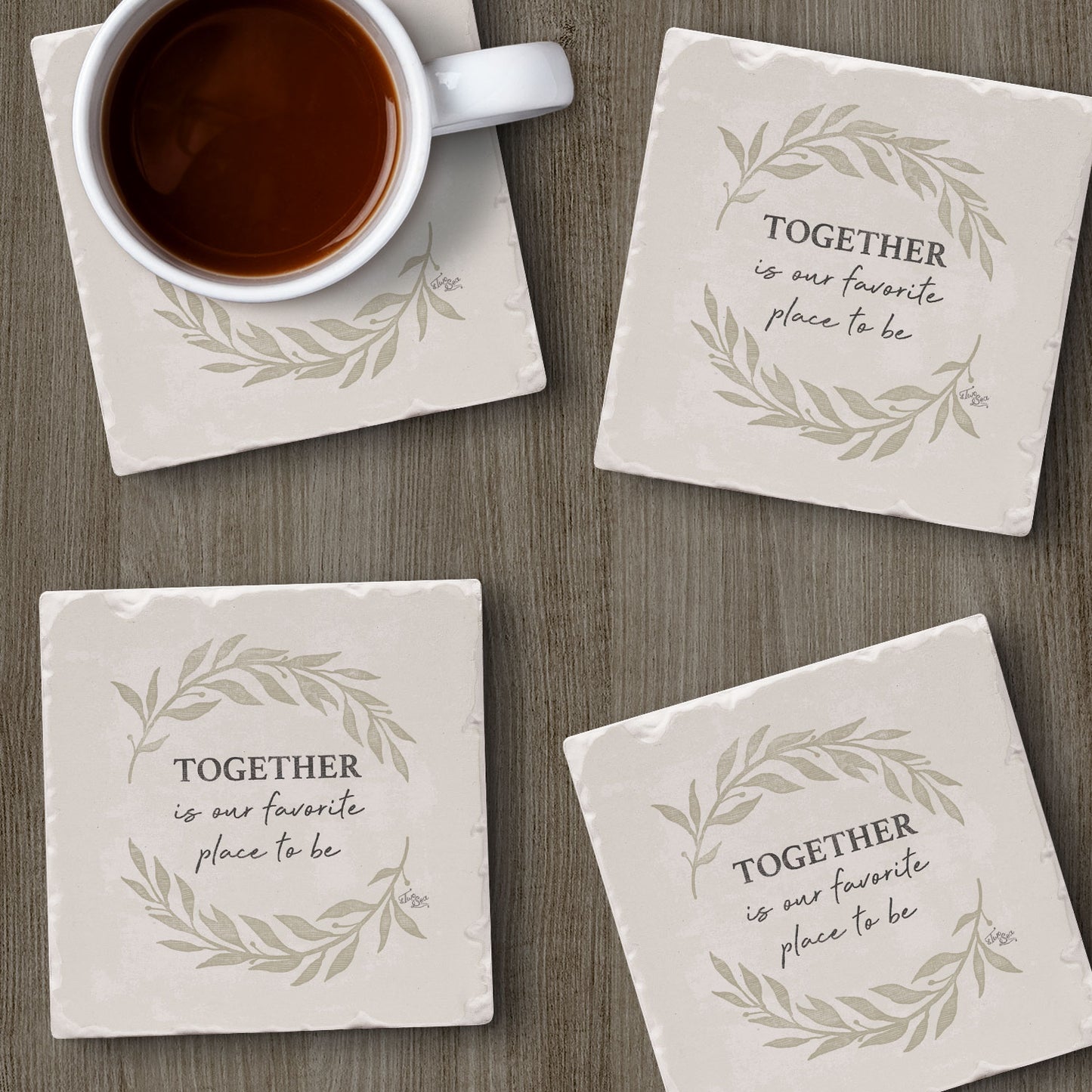 Thirstystone Favorite Place Together 4 Pack Tumbled Tile Stone Coasters 4" Square Manufactured in the USA