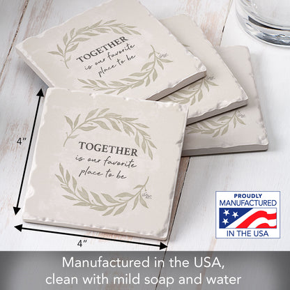 Thirstystone Favorite Place Together 4 Pack Tumbled Tile Stone Coasters 4" Square Manufactured in the USA