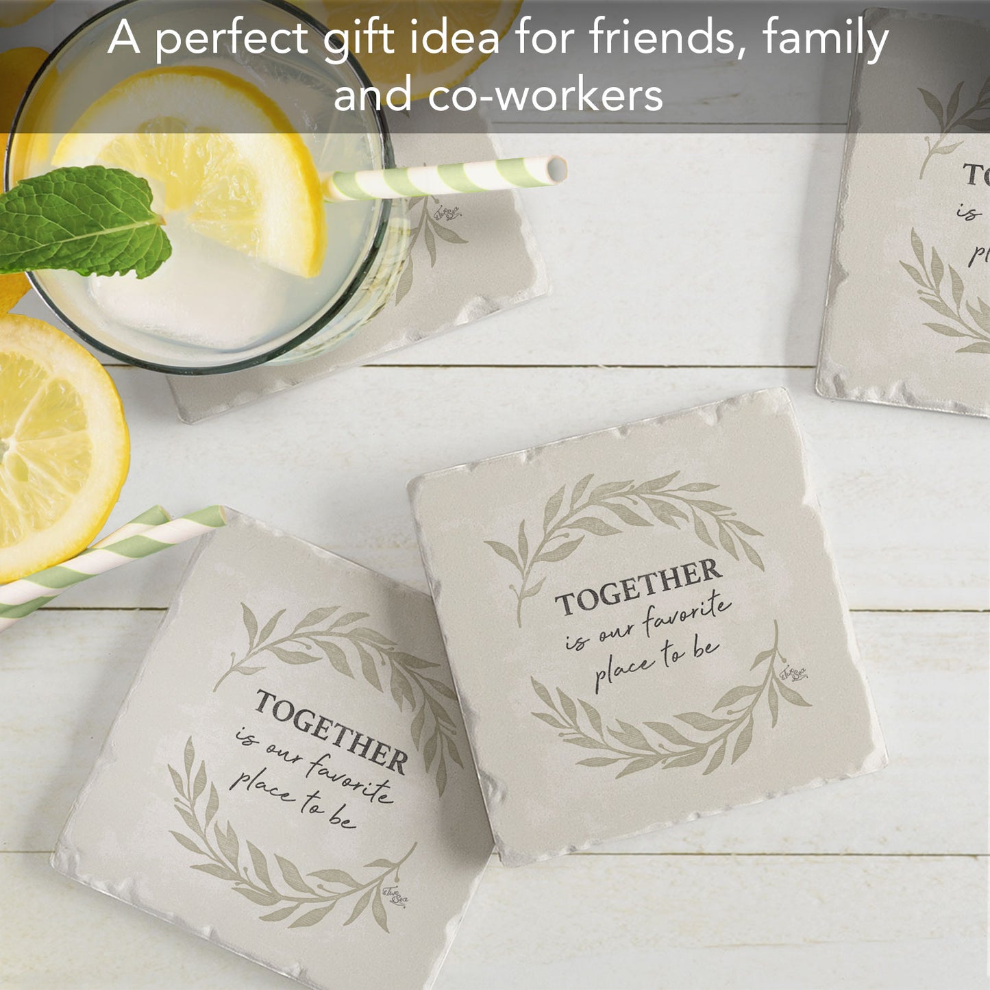 Thirstystone Favorite Place Together 4 Pack Tumbled Tile Stone Coasters 4" Square Manufactured in the USA