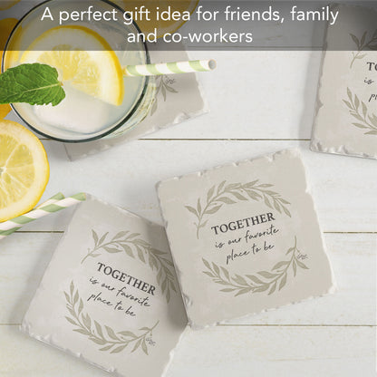 Thirstystone Favorite Place Together 4 Pack Tumbled Tile Stone Coasters 4" Square Manufactured in the USA