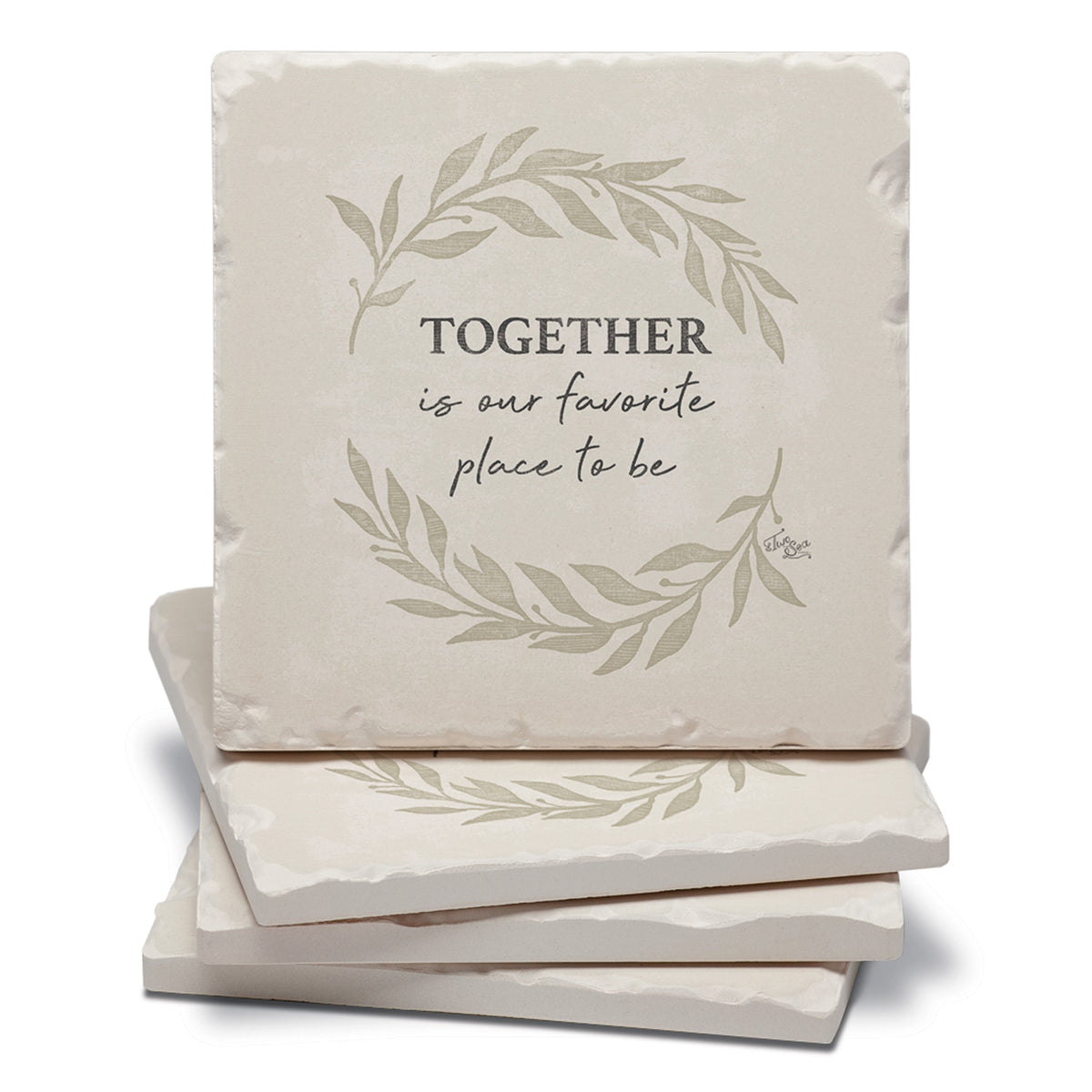 Thirstystone Favorite Place Together 4 Pack Tumbled Tile Stone Coasters 4" Square Manufactured in the USA