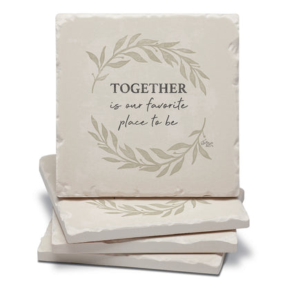 Thirstystone Favorite Place Together 4 Pack Tumbled Tile Stone Coasters 4" Square Manufactured in the USA