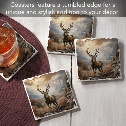 Thirstystone Woodland Deer 4 Pack Tumbled Tile Stone Coasters 4" Square Manufactured in the USA