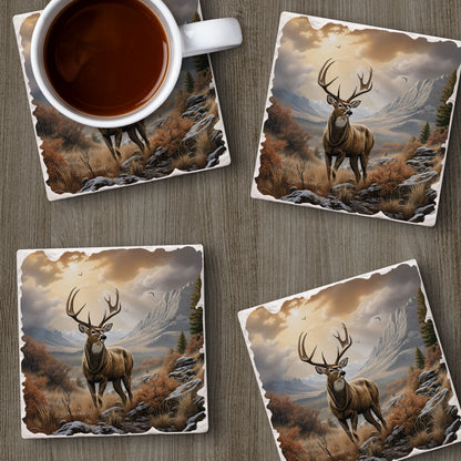 Thirstystone Woodland Deer 4 Pack Tumbled Tile Stone Coasters 4" Square Manufactured in the USA
