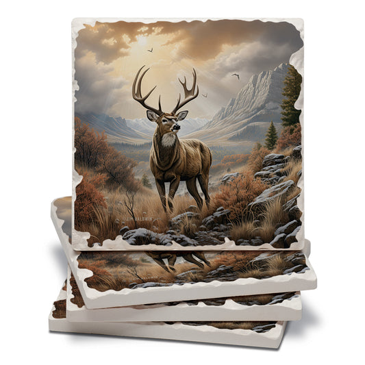 Thirstystone Woodland Deer 4 Pack Tumbled Tile Stone Coasters 4" Square Manufactured in the USA