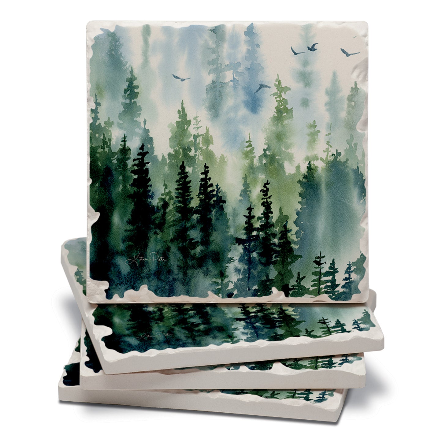 Thirstystone Treeline 4 Pack Tumbled Tile Stone Coasters 4" Square Manufactured in the USA