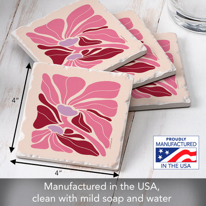 Thirstystone Pink Boho Floral 4 Pack Tumbled Tile Stone Coasters 4" Square Manufactured in the USA