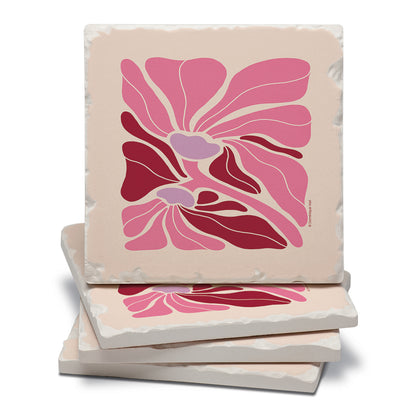 Thirstystone Pink Boho Floral 4 Pack Tumbled Tile Stone Coasters 4" Square Manufactured in the USA