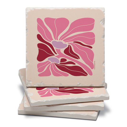Thirstystone Pink Boho Floral 4 Pack Tumbled Tile Stone Coasters 4" Square Manufactured in the USA