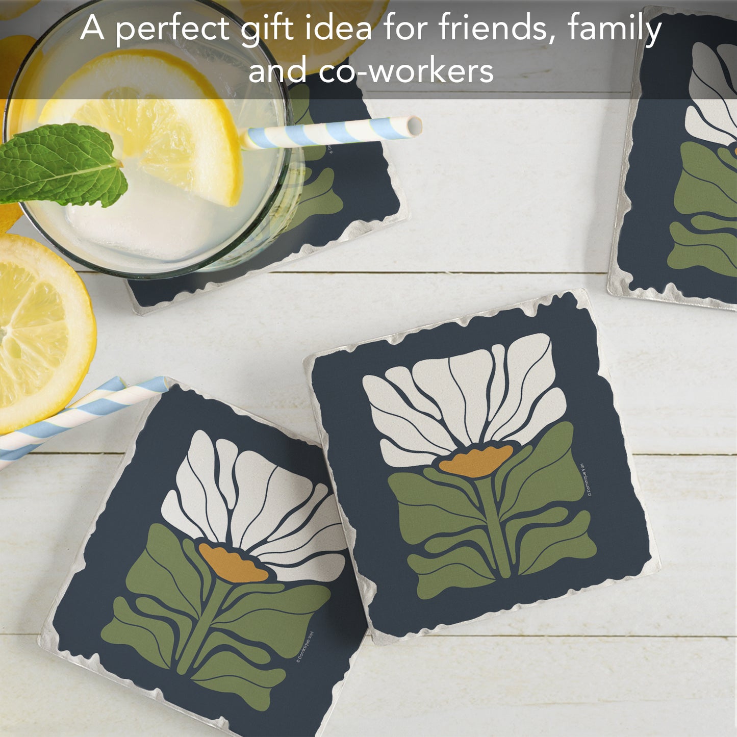 Thirstystone Bohemian Floral 4 Pack Tumbled Tile Stone Coasters 4" Square Manufactured in the USA