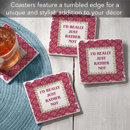 Thirstystone Really Rather Not 4 Pack Tumbled Tile Stone Coasters 4" Square Manufactured in the USA