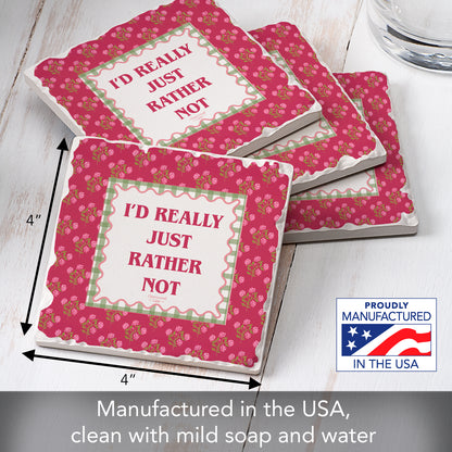 Thirstystone Really Rather Not 4 Pack Tumbled Tile Stone Coasters 4" Square Manufactured in the USA