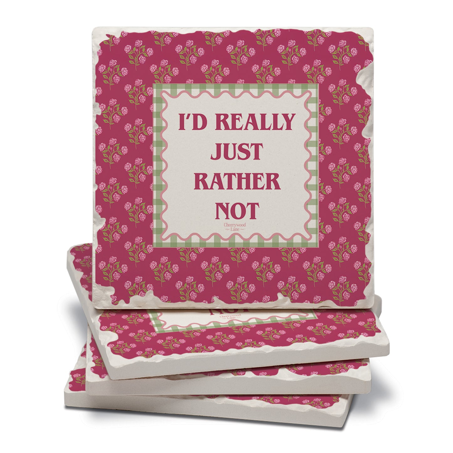 Thirstystone Really Rather Not 4 Pack Tumbled Tile Stone Coasters 4" Square Manufactured in the USA