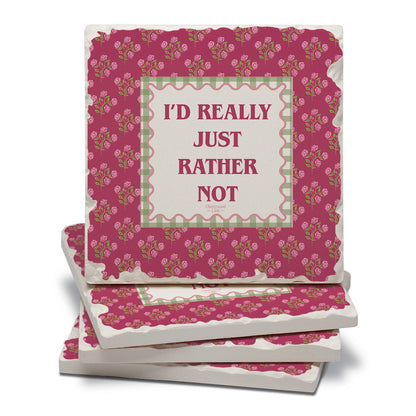 Thirstystone Really Rather Not 4 Pack Tumbled Tile Stone Coasters 4" Square Manufactured in the USA