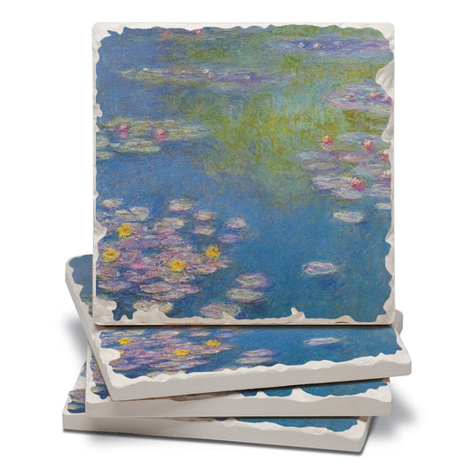 Thirstystone Monet Water Lilies 4 Pack Tumbled Tile Stone Coasters 4" Square Manufactured in the USA