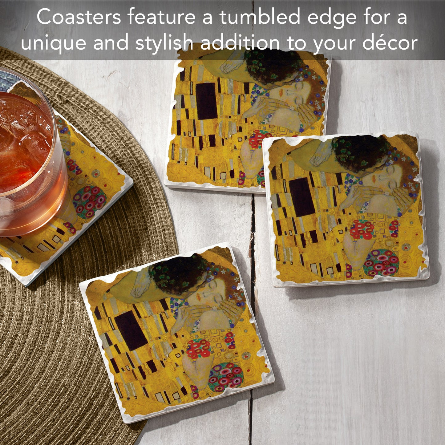 Thirstystone The Kiss 4 Pack Tumbled Tile Stone Coasters 4" Square Manufactured in the USA