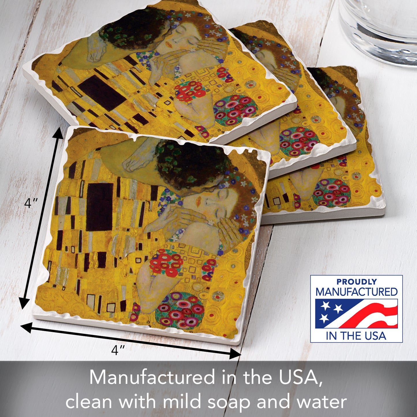 Thirstystone The Kiss 4 Pack Tumbled Tile Stone Coasters 4" Square Manufactured in the USA