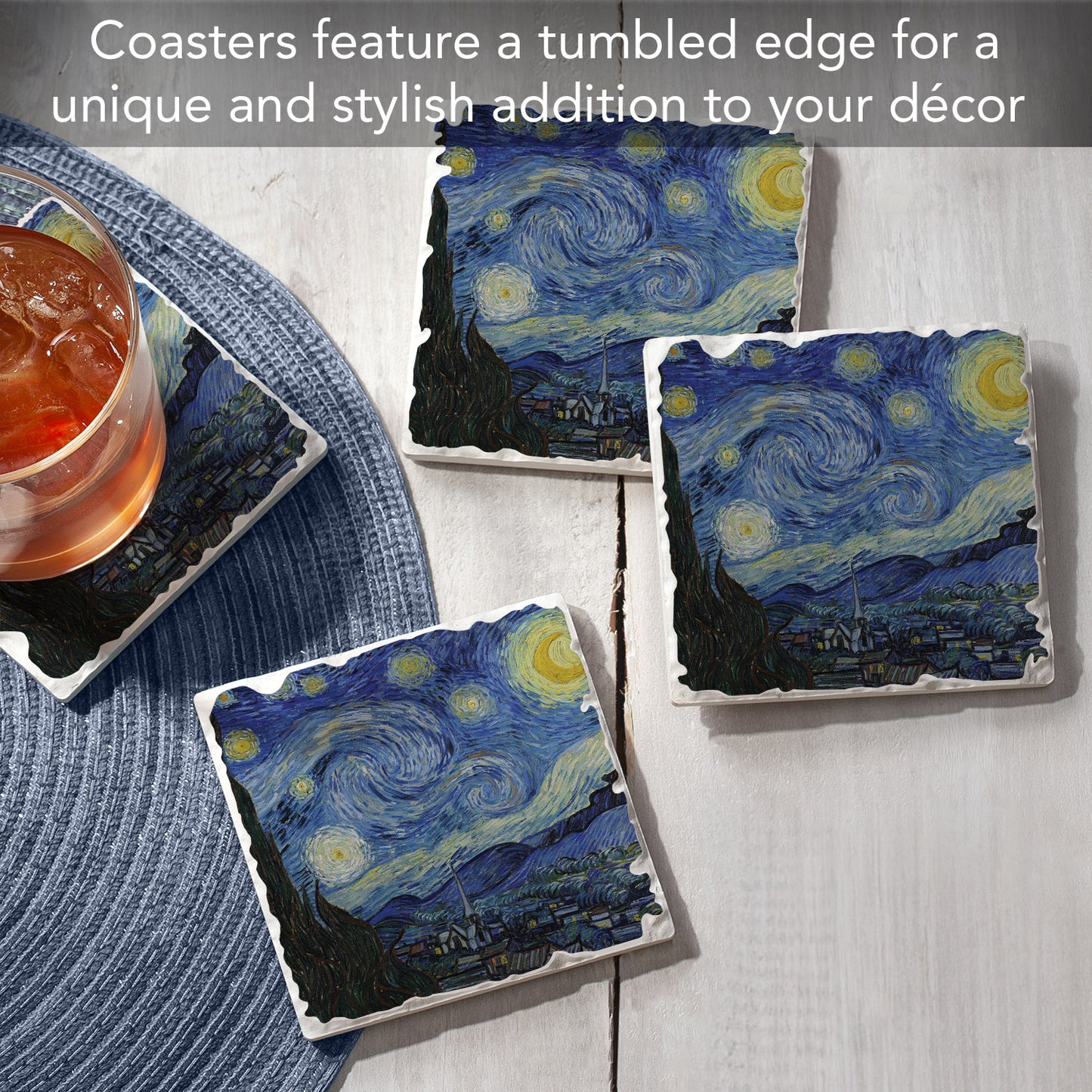 Thirstystone Starry Night 4 Pack Tumbled Tile Stone Coasters 4" Square Manufactured in the USA