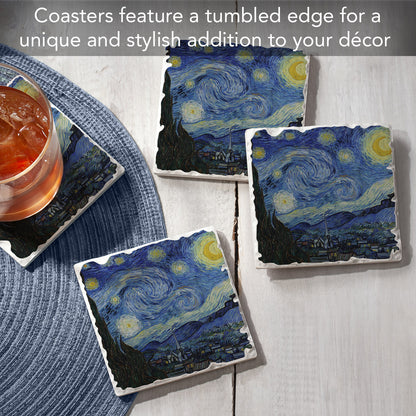 Thirstystone Starry Night 4 Pack Tumbled Tile Stone Coasters 4" Square Manufactured in the USA