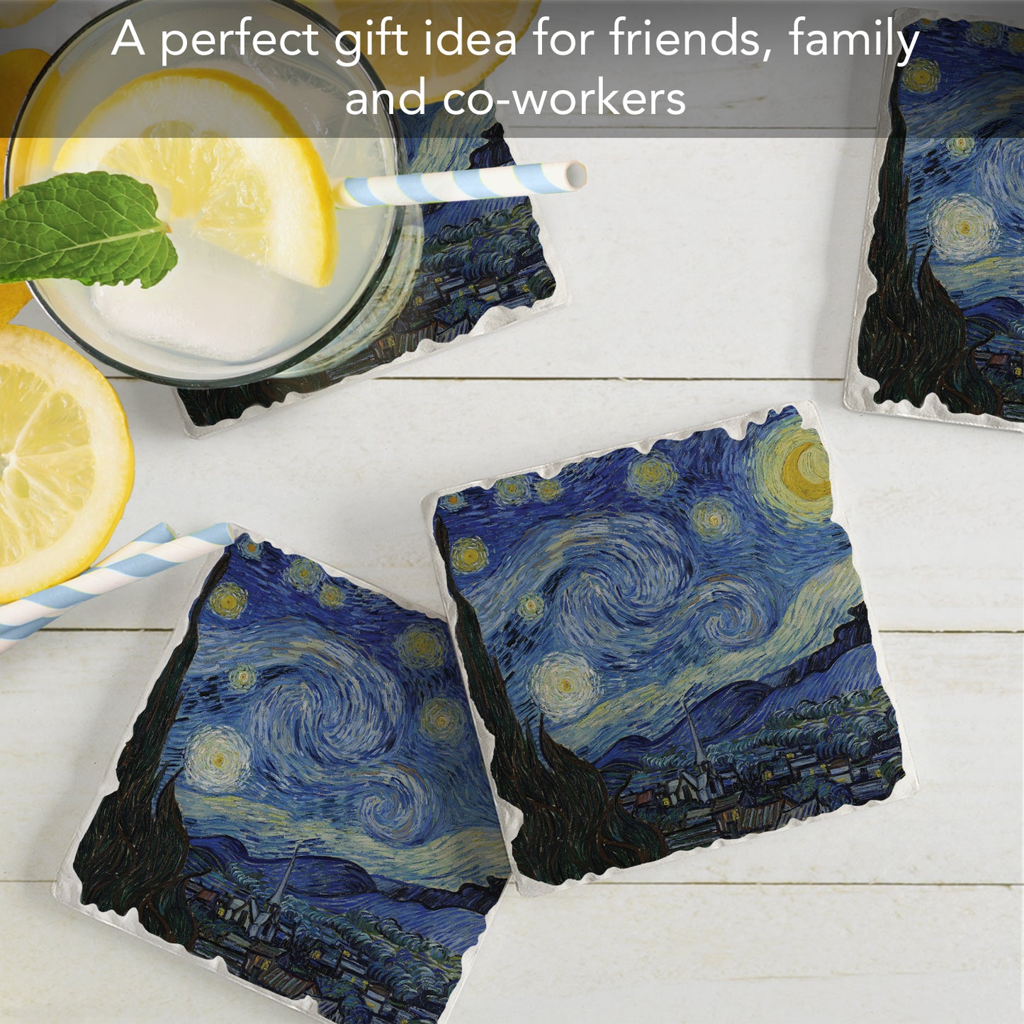 Thirstystone Starry Night 4 Pack Tumbled Tile Stone Coasters 4" Square Manufactured in the USA