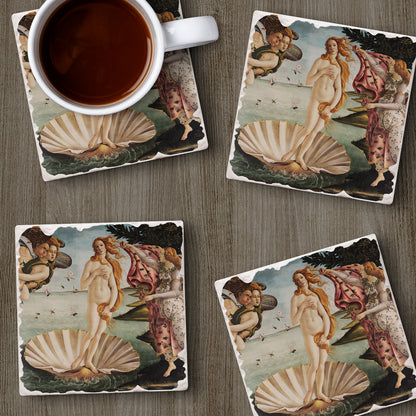 Thirstystone Birth of Venus 4 Pack Tumbled Tile Stone Coasters 4" Square Manufactured in the USA