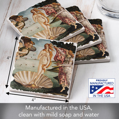 Thirstystone Birth of Venus 4 Pack Tumbled Tile Stone Coasters 4" Square Manufactured in the USA