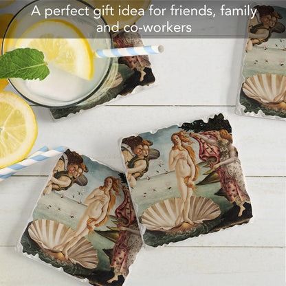 Thirstystone Birth of Venus 4 Pack Tumbled Tile Stone Coasters 4" Square Manufactured in the USA